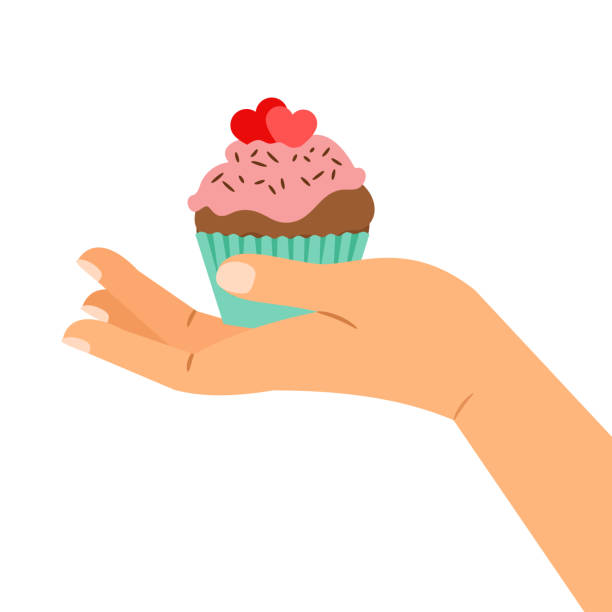 ilustrações de stock, clip art, desenhos animados e ícones de hand holding cupcake with two hearts - bakery women cake cupcake