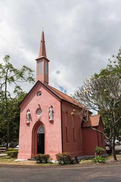 Bishop's palace, Sacre-Cœur chapel, pink chapel in Papeete, Tahiti, French Polynesia