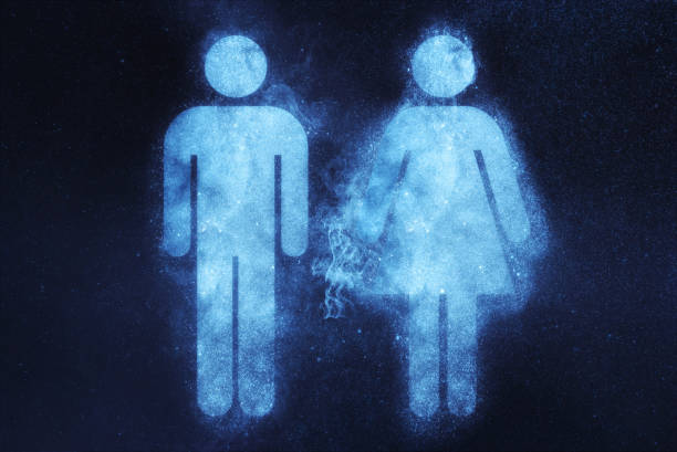 Toilet signs on ceramic tile wall