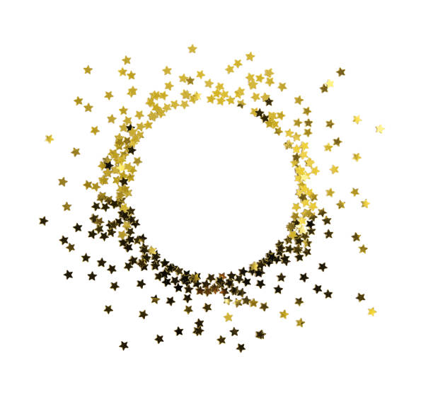 istock Group of gold star decoration isolated on white background object design on top view 858091846