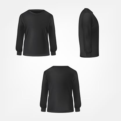 Black jumper three sides view realistic vector