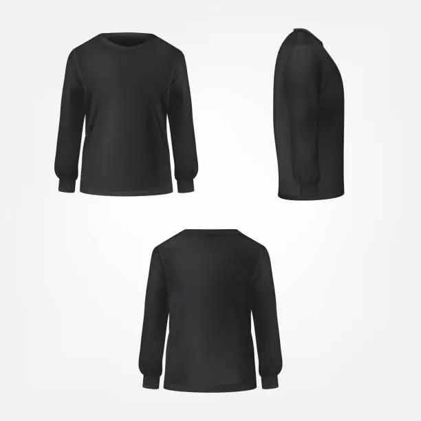 Vector illustration of Black jumper three sides view realistic vector