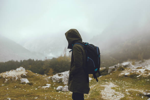istock Man hiking up the mountain, Julian Alps 858107420