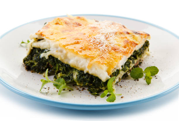 istock Vegetarian lasagna on white background 858119980