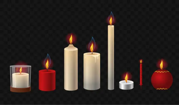 Vector illustration of Burning candles - realistic vector isolated clip art set of objects