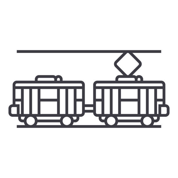 illustrations, cliparts, dessins animés et icônes de icône de tram vecteur ligne, signe, illustration sur fond, traits modifiables - public transportation isolated mode of transport land vehicle
