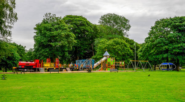 Large children playground in Seaton Park, Aberdeen city, Scotland stock photo