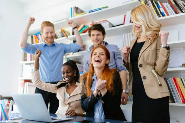 istock Succesful company celebrates business success 858123404