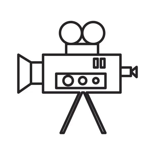 Vector illustration of video cinema retro camera vector line icon, sign, illustration on background, editable strokes