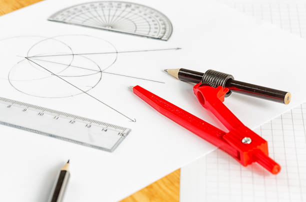 istock Geometric diagram with tools used to draw it 858144526