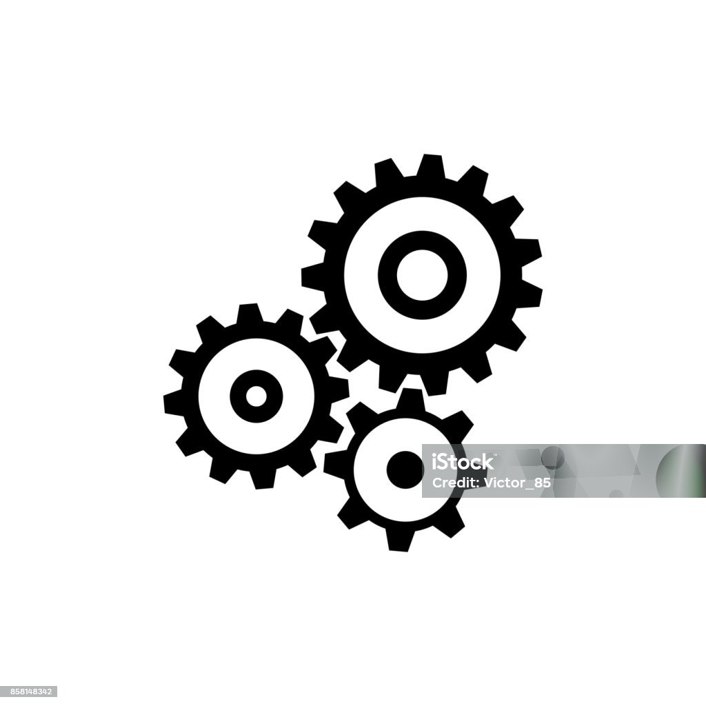 Cogwheel gear mechanism icon. Black, minimalist icon isolated on white background. Cogwheel gear mechanism icon. Black, minimalist icon isolated on white background. Mechanism simple silhouette. Web site page and mobile app design vector element. Gear - Mechanism stock vector