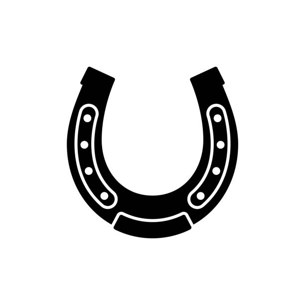 ilustraciones, imágenes clip art, dibujos animados e iconos de stock de icono de herradura. icono negro, minimalista, aislado sobre fondo blanco. - horse sign black vector