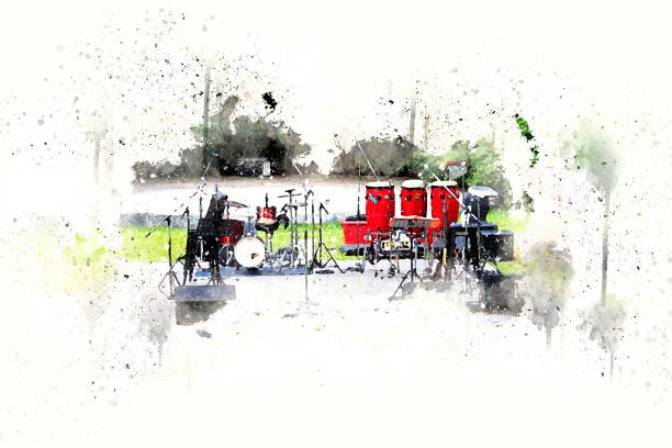 istock Abstract drum in the foreground. Close up, Watercolor paint 858152544