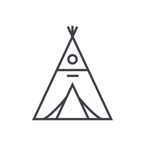 ilustraciones, imágenes clip art, dibujos animados e iconos de stock de wigwam vector línea icono, signo, ilustración de fondo, trazos editables - teepee