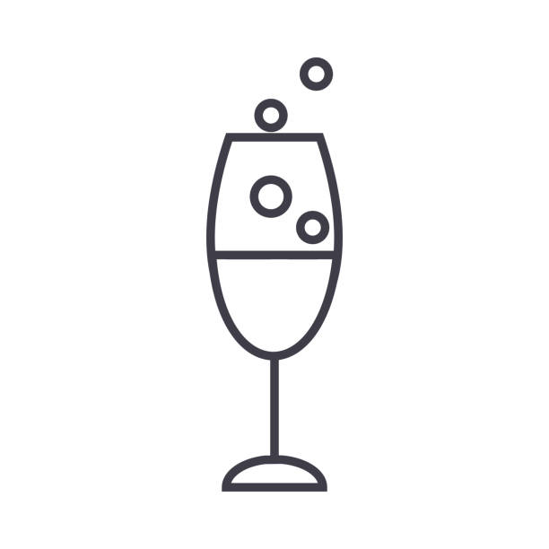 ワイングラス ベクトル線アイコン、記号、背景、編集可能なストロークの図 - martini glass wineglass wine bottle glass点のイラスト素材／クリップアート素材／マンガ素材／アイコン素材