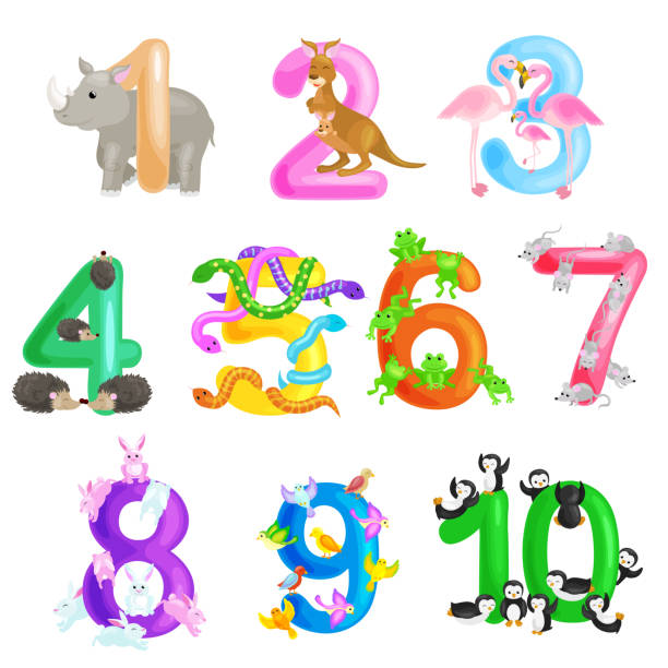 Set of ordinal numbers for teaching children counting with the ability to calculate amount animals abc alphabet kindergarten books or elementary school posters collection vector illustration Set of ordinal numbers for teaching children counting with the ability to calculate amount of animals, suitable for abc alphabet kindergarten books or elementary school posters collection vector illustration bowie seamount stock illustrations