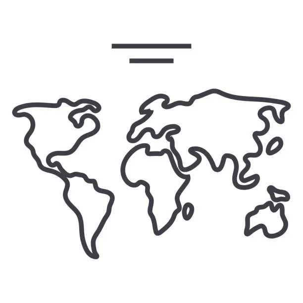 Vector illustration of world map  vector line icon, sign, illustration on background, editable strokes