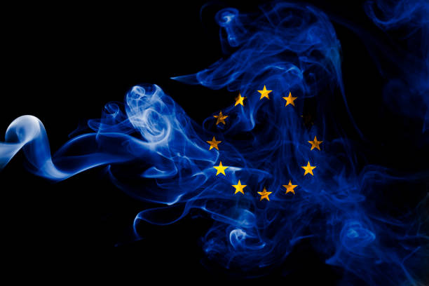 istock Eu smoke flag, european union 858165868