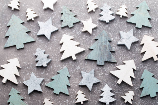 istock Christmas wooden decor on the snow background. 858169336