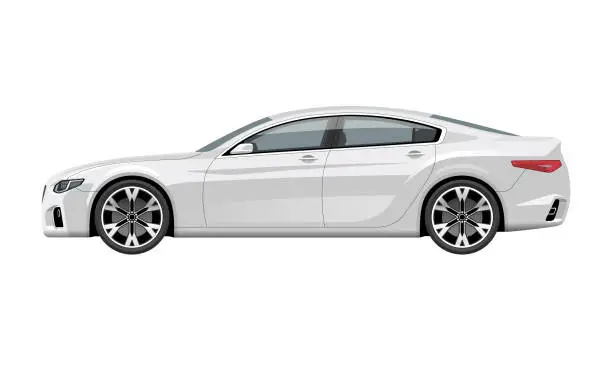 Vector illustration of Modern generic car. Side view of realistic detailed vector car. Middle class sedan isolated on white background.