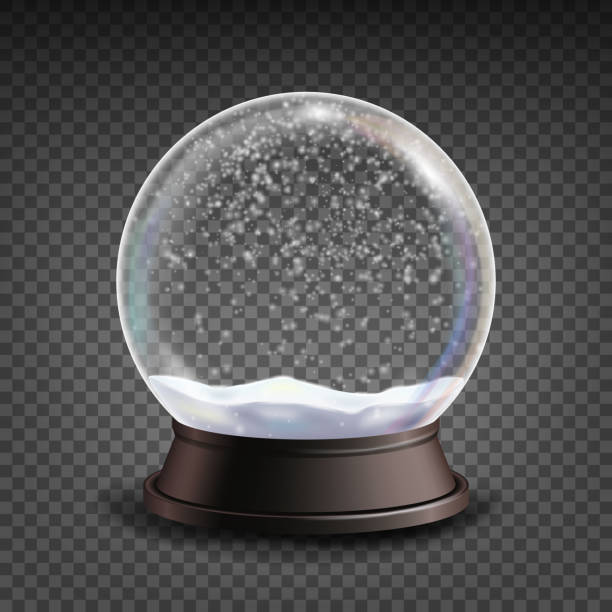 snow globe realistyczne vector.realisitc 3d snow globe toy. zimowy element projektu xmas. izolowane na przezroczystej ilustracji tła - snow globe dome glass transparent stock illustrations