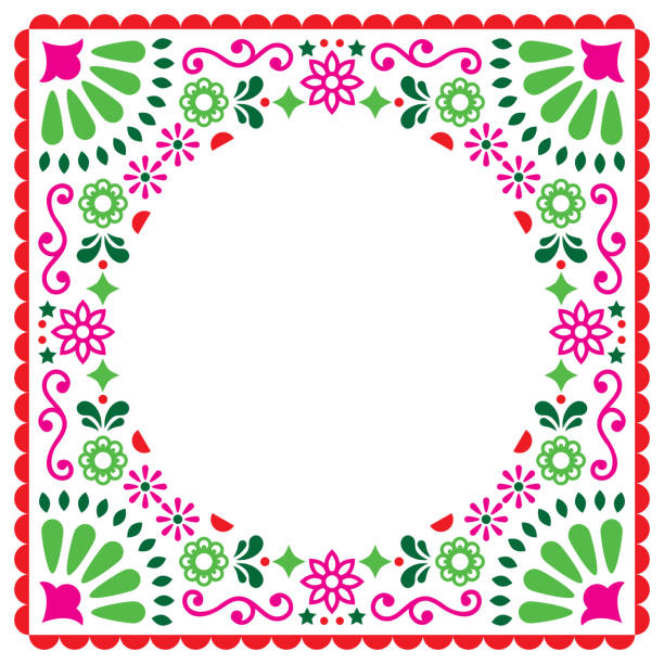 ilustrações de stock, clip art, desenhos animados e ícones de folk vector greeting card, mexican style wedding or party invitation, floral pink and green design - carnaval costume