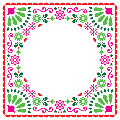 Folk Vector Greeting Card Mexican Style Wedding Or Party Invitation Floral  Pink And Green Design Stock Illustration - Download Image Now - iStock
