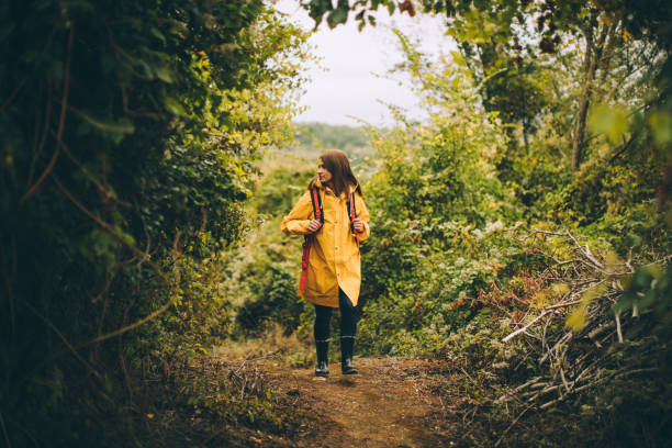 istock Single woman walking in the forest 858191954