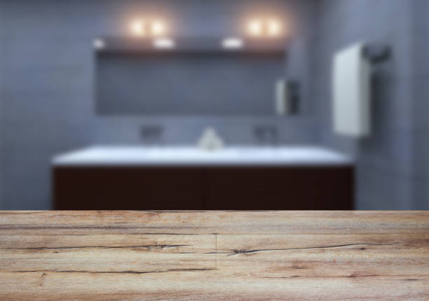 istock The wooden table. Blurred interior. Bathroom 858195536