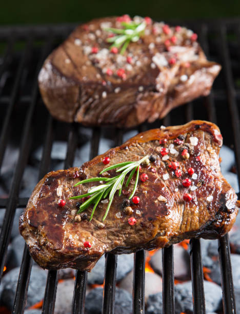 Beef steaks on the grill