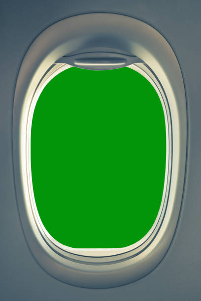 Window of the plane is closed in flight. Theme vacations for the travel agency.