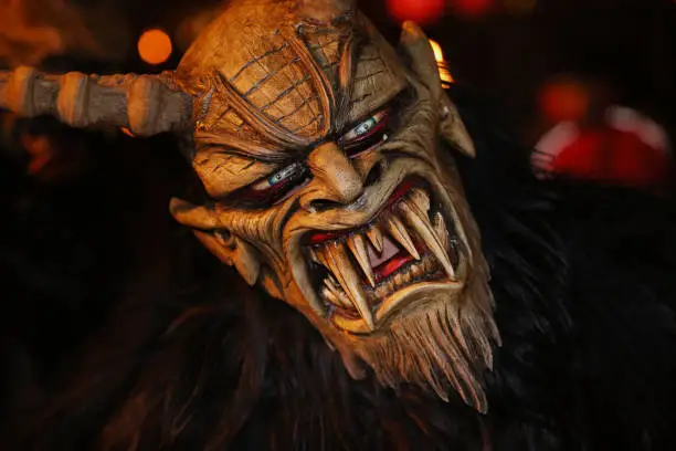 Mask at the traditional Krampus and Perchten run in Bad Goisern in the Salzkammergut.