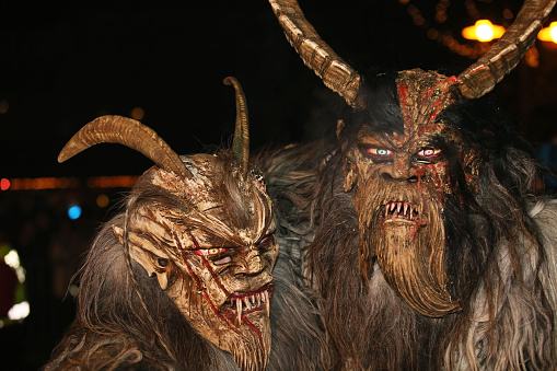 Masked at the traditional Krampus and Perchten run in Bad Goisern in the Salzkammergut.