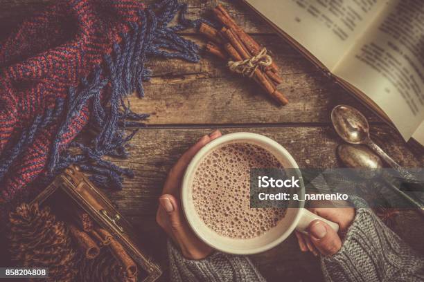 Winter Heiße Schokolade Auf Rustikalen Hintergrund Stockfoto und mehr Bilder von Behaglich - Behaglich, Winter, Bildhintergrund