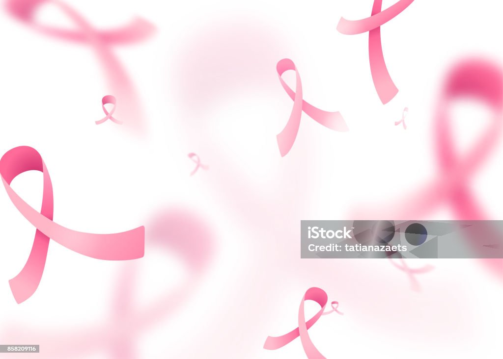 Vector illustration of breast cancer background Vector illustration of breast cancer background. Blur and focus pink ribbons on light backdrop Backgrounds stock vector