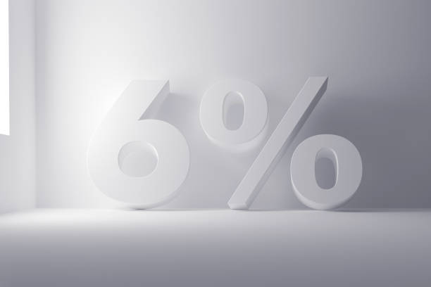 istock 3d rendering white colored 6 percentage sign on white clean background 858209226