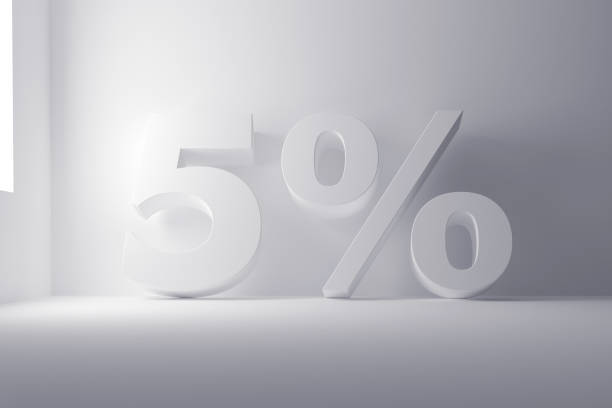 istock 3d rendering white colored 5 percentage sign on white clean background 858209250