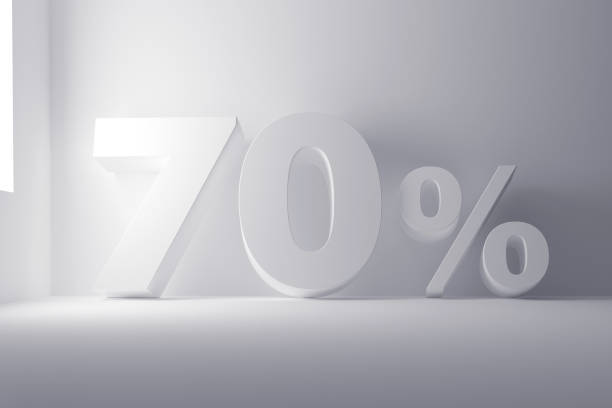 istock 3d rendering white colored 70 percentage sign on white clean background 858209296