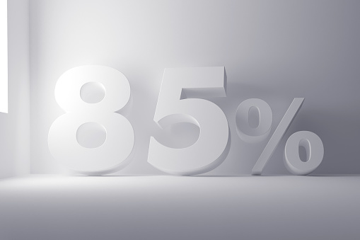 3d rendering white colored percentage sign on white clean background