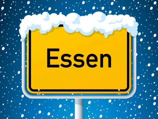 Vector illustration of Essen German City Road Sign Winter Snow