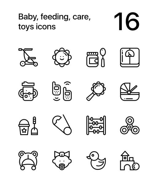 ilustrações de stock, clip art, desenhos animados e ícones de baby, feeding, care, toys icons for web and mobile design pack 3 - newborn animal audio