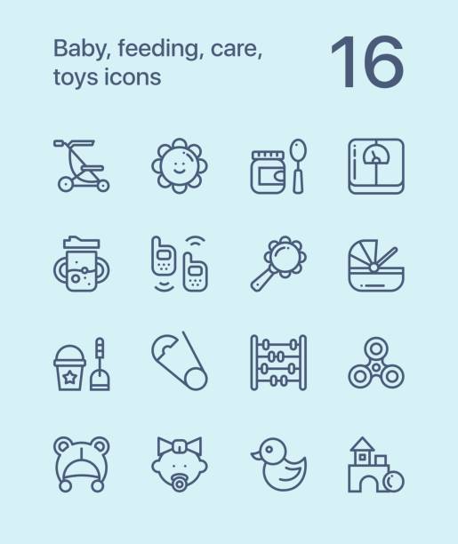 ilustrações de stock, clip art, desenhos animados e ícones de outline baby, feeding, care, toys icons for web and mobile design pack 3 - newborn animal audio