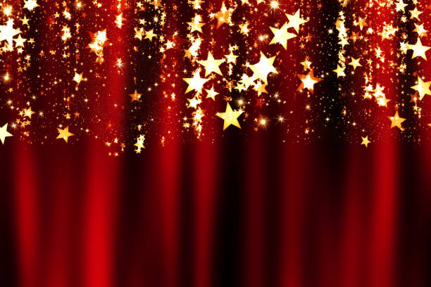 Background with red curtain and golden stras