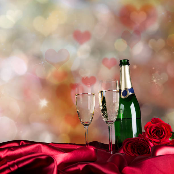 istock Valentine day with champagne and roses 858216230
