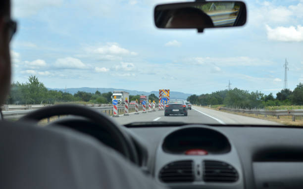 istock Driving on a highway with roadworks ahead 858216294
