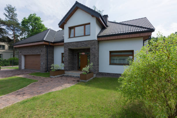 istock Modern house with the garden 858216600