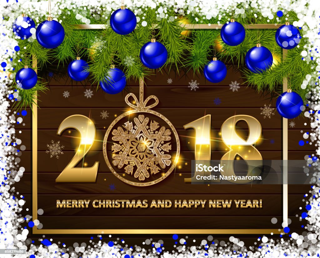 Christmas greeting card Merry Christmas and Happy New Year greeting card. Vector illustration. 2018 stock vector