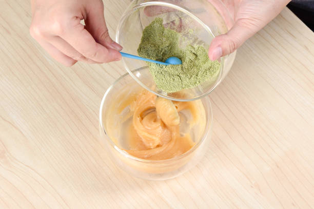 istock Matcha powder mix egg on wooden table 858223838