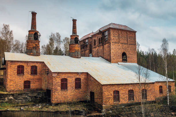 Old closed down steel mill or ironworks  with a blast furnace. Built from orange colored bricks