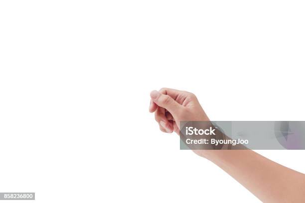 Male Hand Holding A Virtual Business Card Credit Card Or Blank Papaer With Your Fingers On White Backgrounds Isolated Stock Photo - Download Image Now